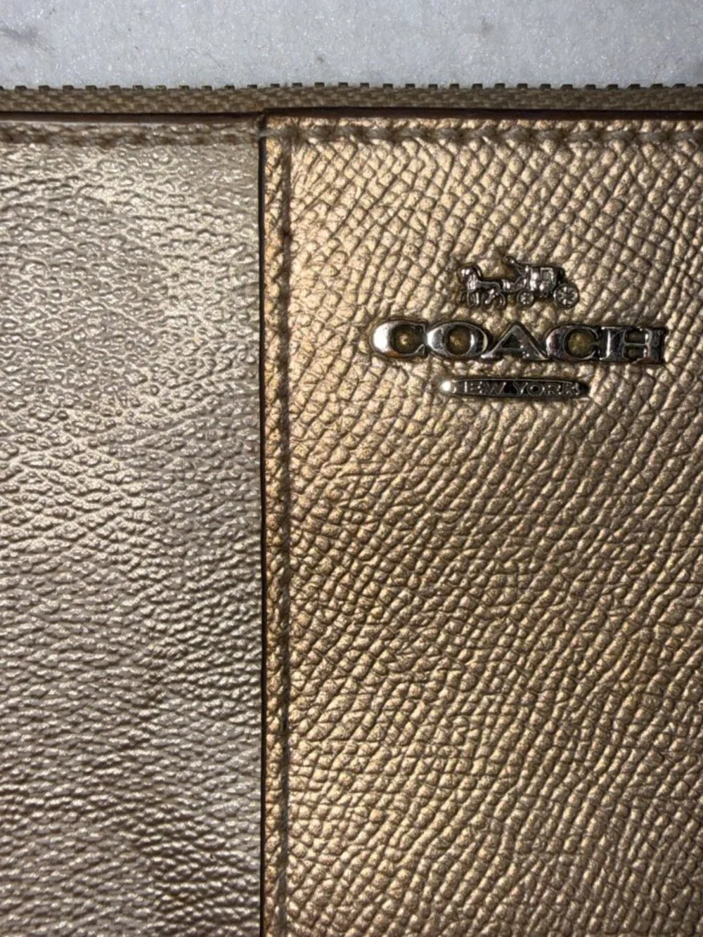 VINTAGE Y2K Coach Metallic Gold Logo Wristlet Small Designer Bag Zip Closure